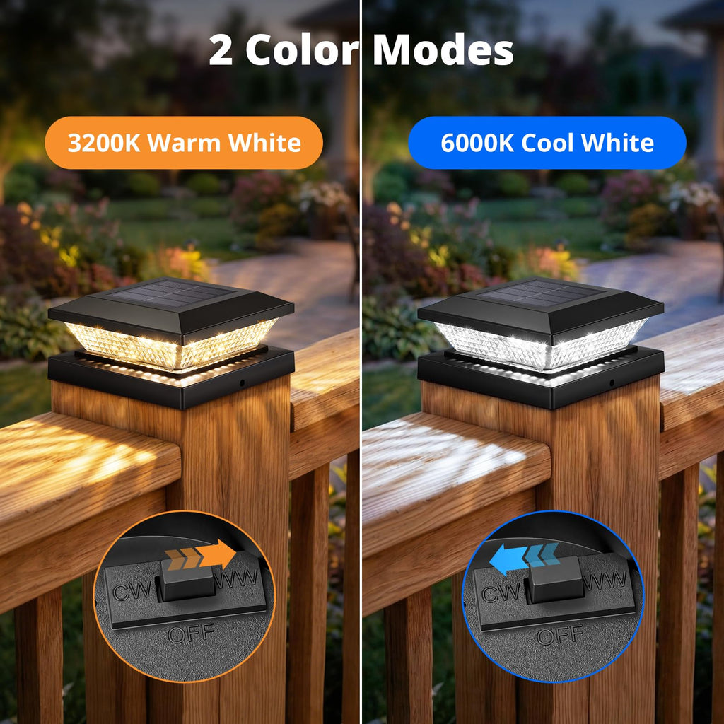 4x4 Solar Post Cap Lights Outdoor 16 Pack, Waterproof Solar Fence Light for Wooden/Vinyl Post, 2 Color Outside Deck