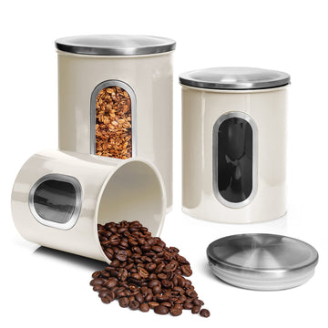 3-Pcs Beige Canisters Set Storage Airtight Jars