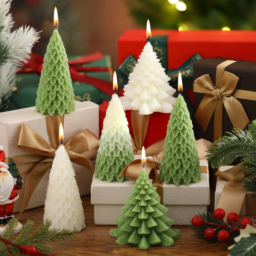 6 Pcs Christmas Tree Candles Decorative Xmas Wax Candles Decor