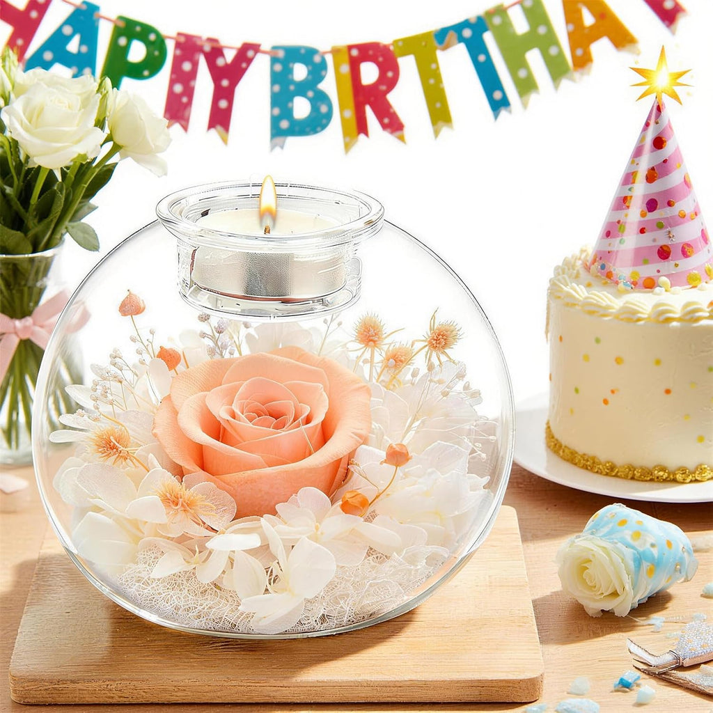 Preserved Rose in Glass Dome with 18 Scented Candles Gift Set for Women
