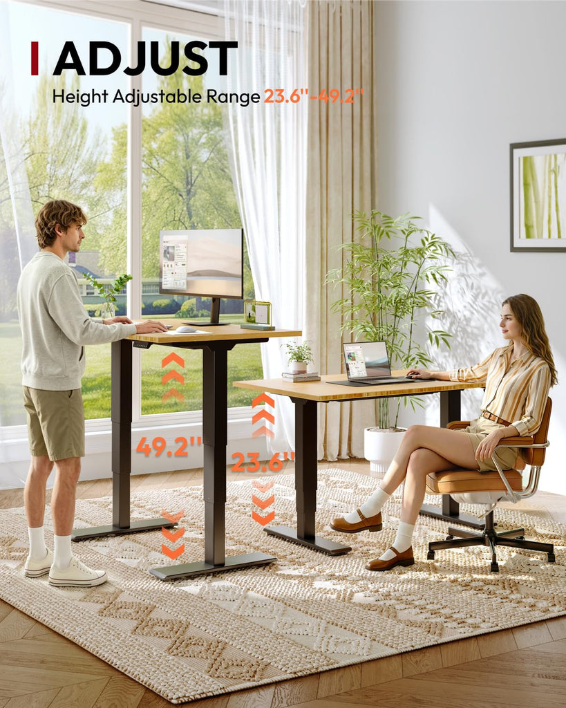 Solid Bamboo Dual Motor Standing Desk, 220 lbs, 55×28