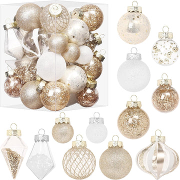 Champagne/White Christmas Ball Ornaments Set for Tree Decor - Set of 34