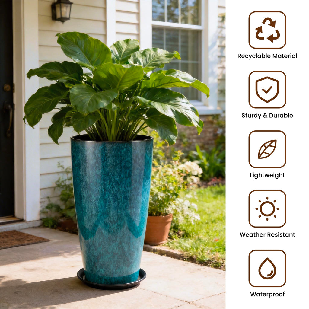 21 inch Tall Planter, Indoor Outdoor Planter Set of 2 Tall Outdoor Planters for Porch Large Planter Pot with Drainage