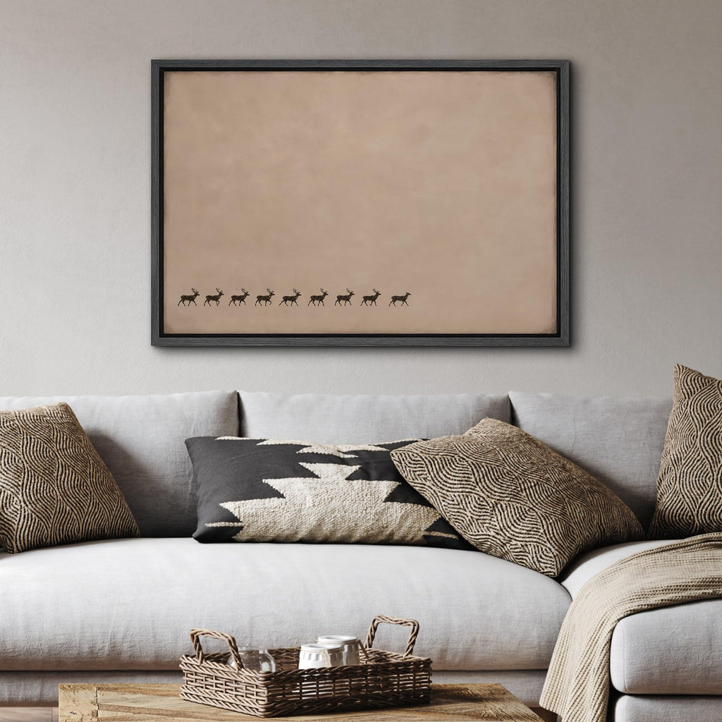 Framed Canvas Print Wall Art Minimal Deer Herd