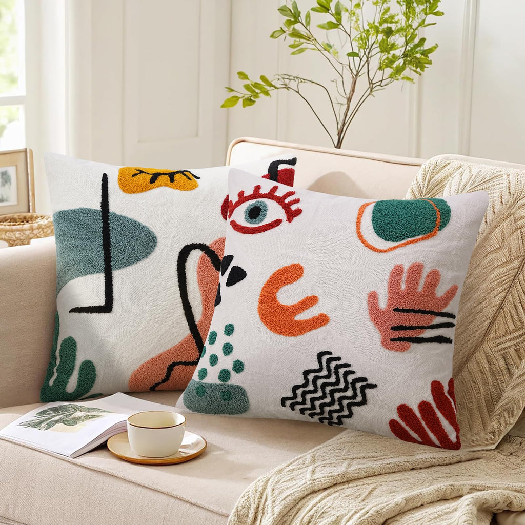 Boho Abstract Pillow Covers Colorful Woman Face Line Cute Pillow Cases Mid Century Aesthetic Modern Boho Pillows