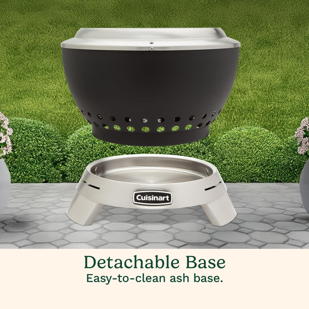 19.5" Cleanburn Smokeless Fire Pit with Removable Base for Ash, Portable Wood Burning Outdoor Fireplace, Stainless