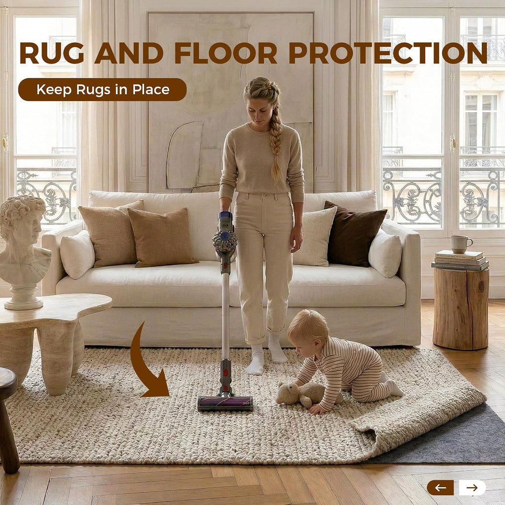 Rug Pad 9 x 12 Ft Non-Slip, Felt and Natural Rubber Backing, 1/4" Thick, Cushioned Gripper Pads, Keep Rugs in Place - Set of 108