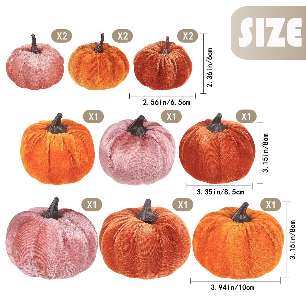 12Pcs Fall Artificial Velvet Pumpkins Assorted Sizes Orange Brown Pink Fake Farmhouse Harvest Pumpkins for Fall