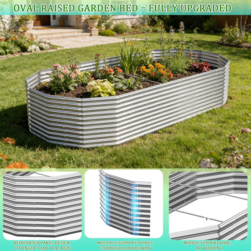 Raised Garden Bed Outdoor Upgrade Oval 2 Pack Tall 8x4FT, Galvanized Metal Garden Beds to Grow More in the Same
