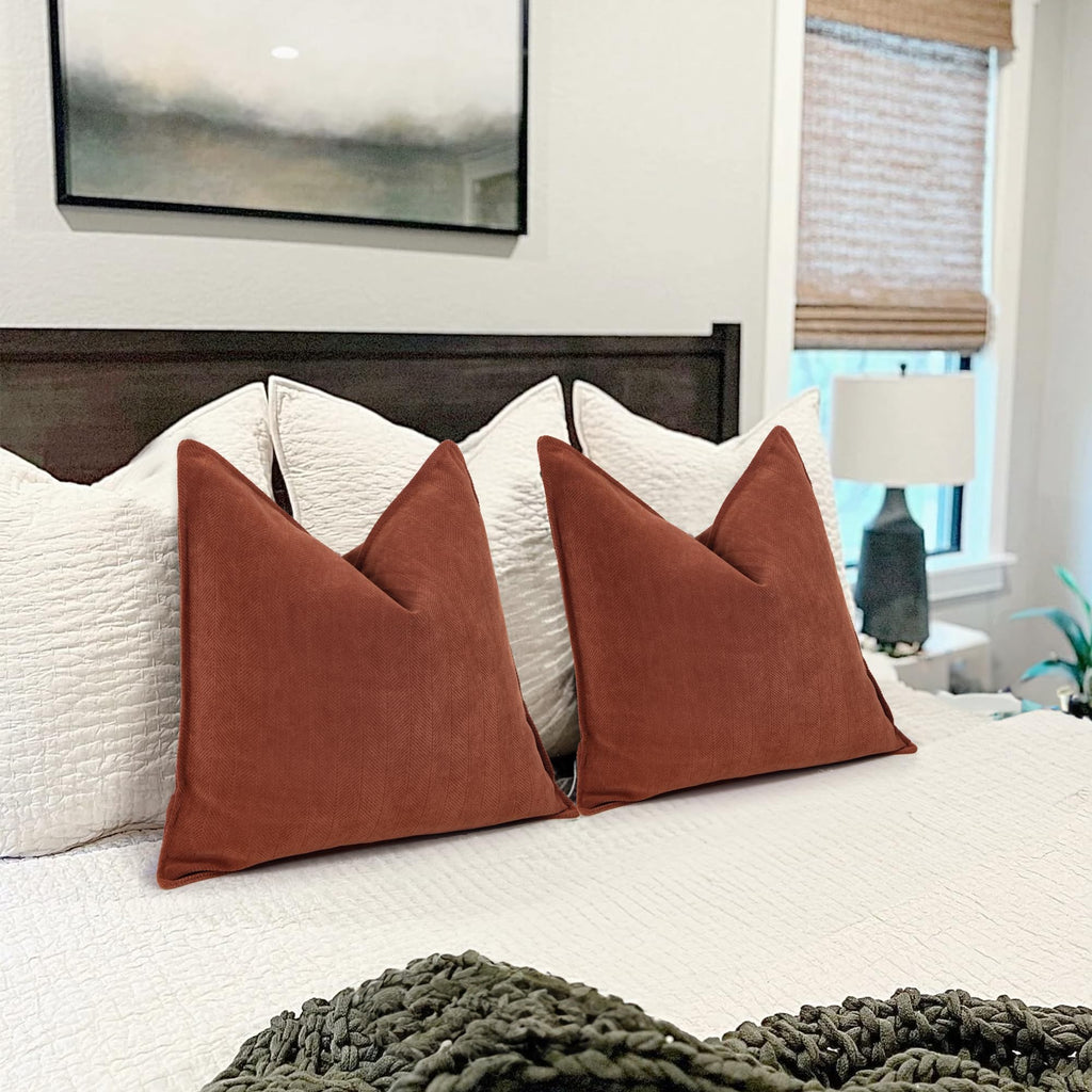 Rust Throw Pillow Covers 20x20 Set of 2 Chenille Fall Pillow Covers with Elegant Design Soft and Luxurious Decorative