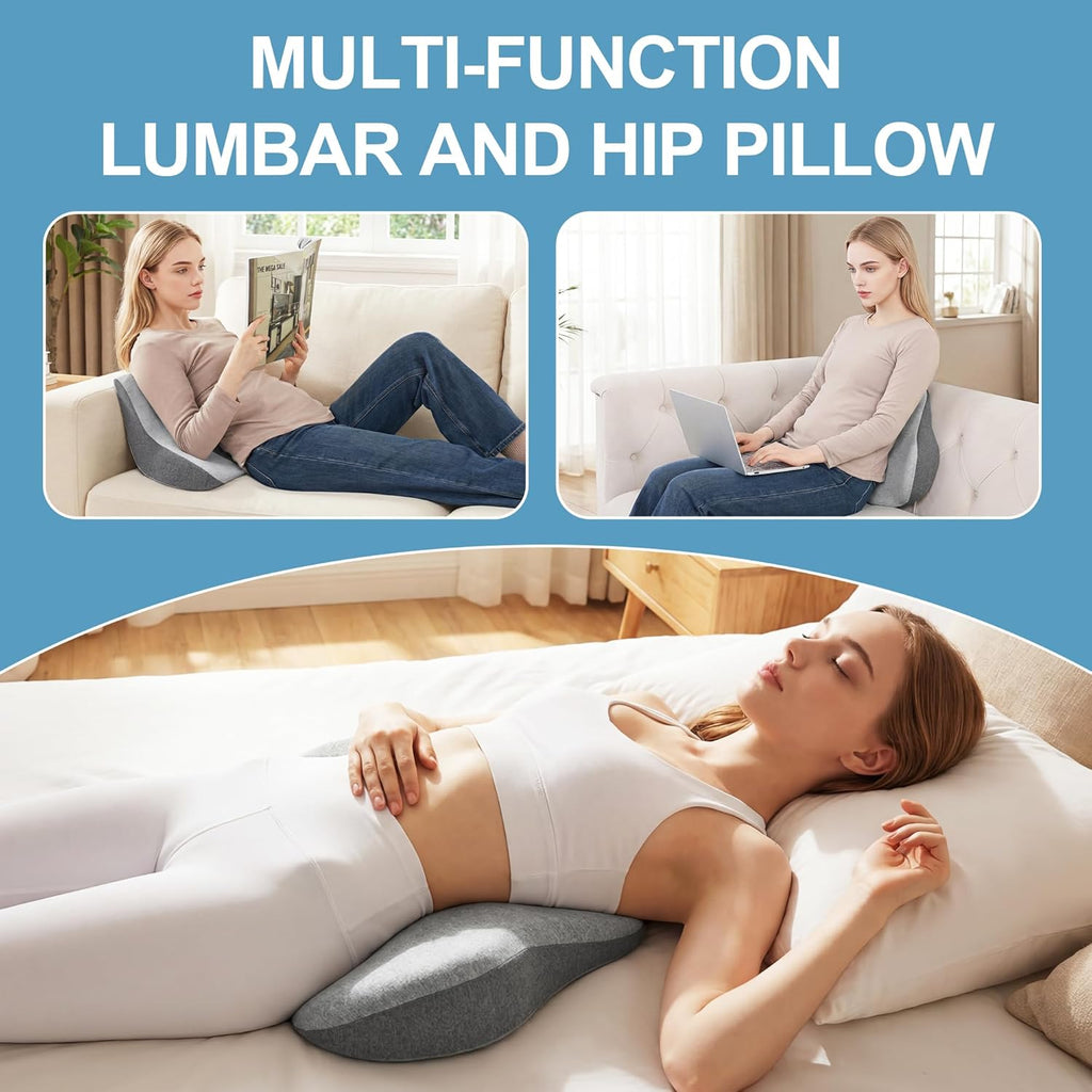 Lumbar Support Pillow for Sleeping, Elevated Lower Back Pillow for Bed, Ergonomic Memory Foam Body Cushion for Hip
