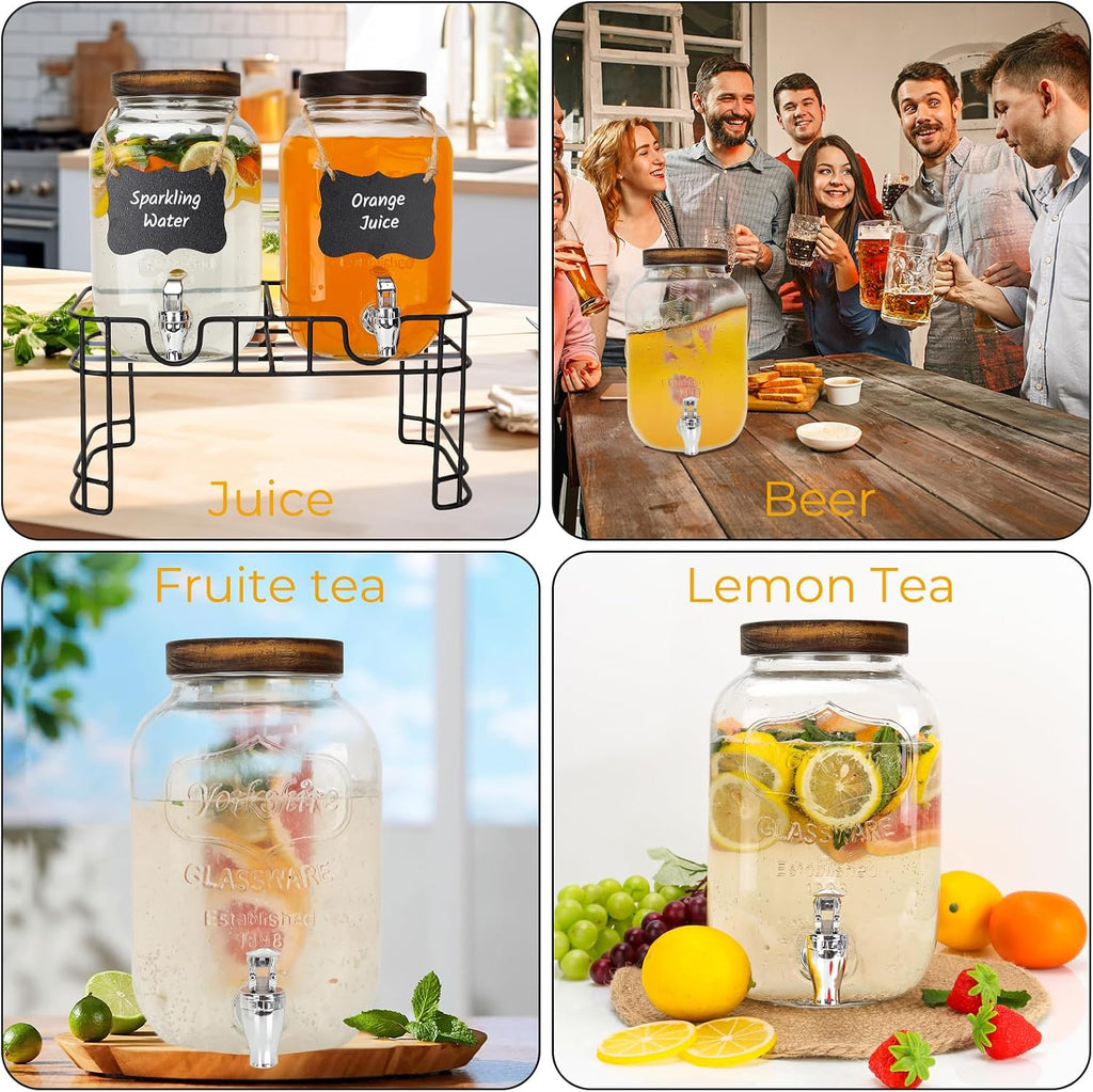 Gallon Beverage Dispenser With Wooden Lids - Set of 2