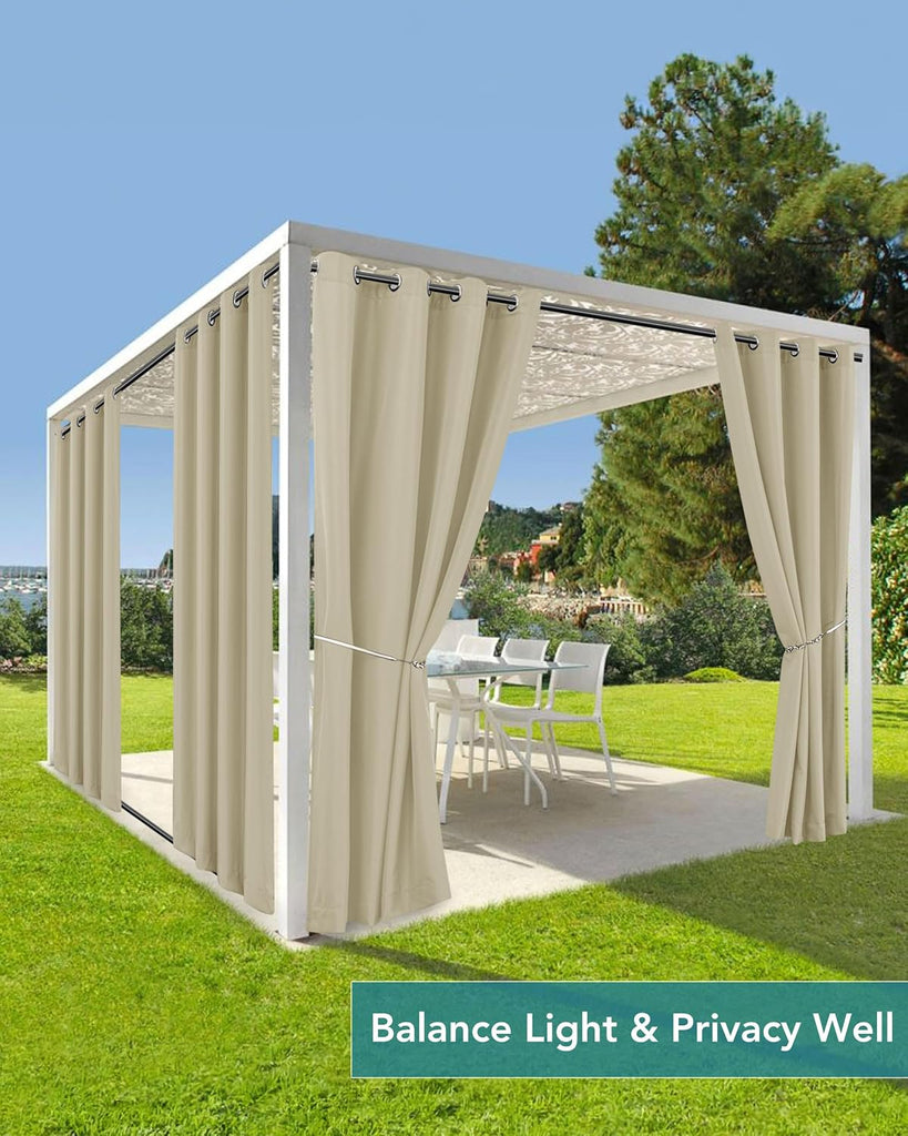 Windproof Outdoor Curtains Waterproof 4 Pcs 54x84 In Cream | Grommet Top and Tab Bottom Outside Drapes,Weatherproof