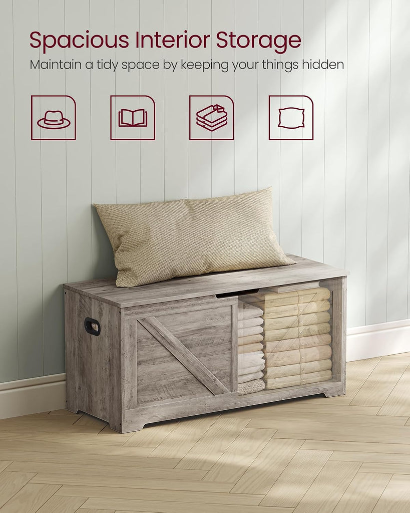 Storage Chest, Storage Trunk with 2 Safety Hinges, Storage Bench, Shoe Bench, Farmhouse Style, 15.7 x 39.4 x 18.1