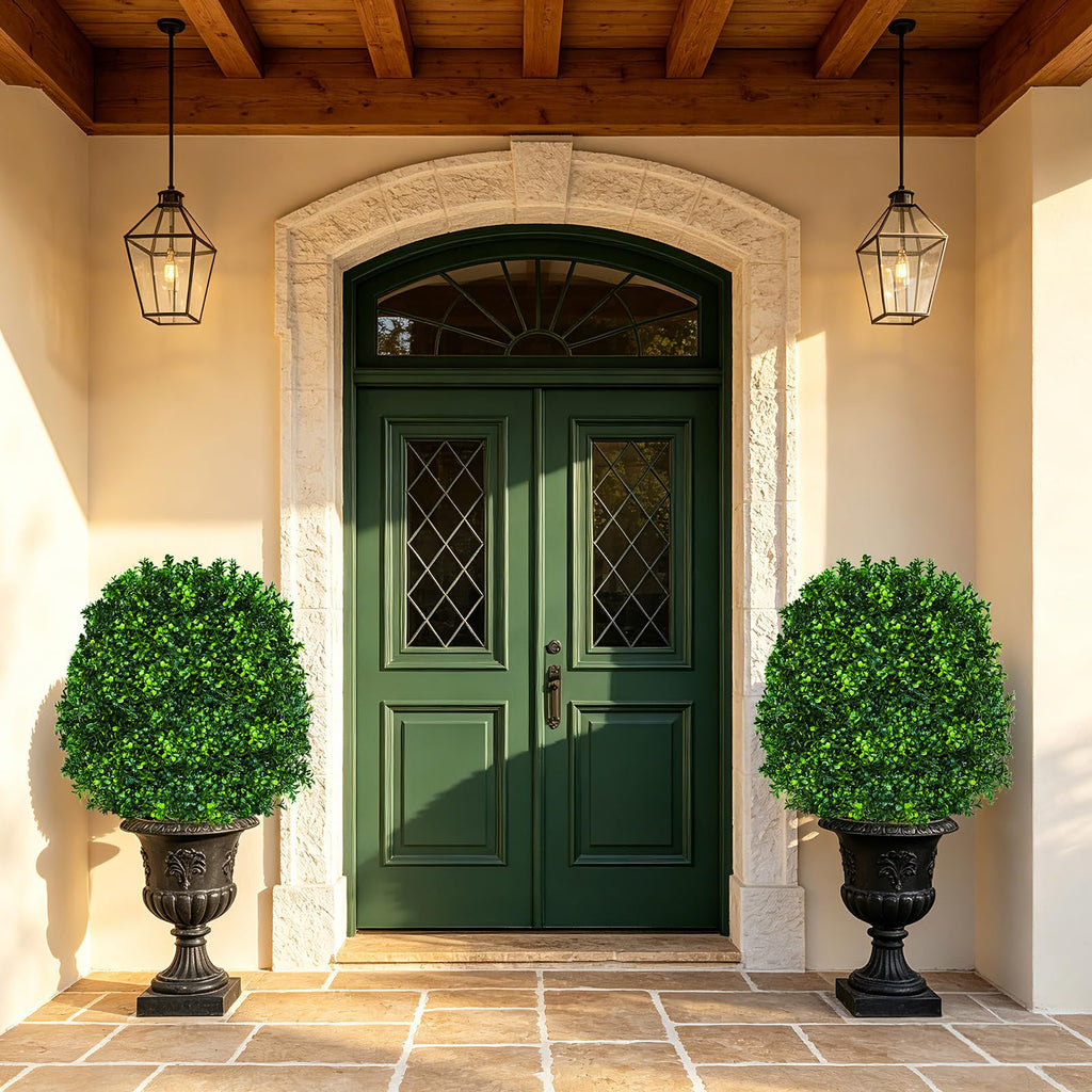 27.5" Artificial Boxwood Topiary Ball Trees 4pcs UV Resistant Bushes