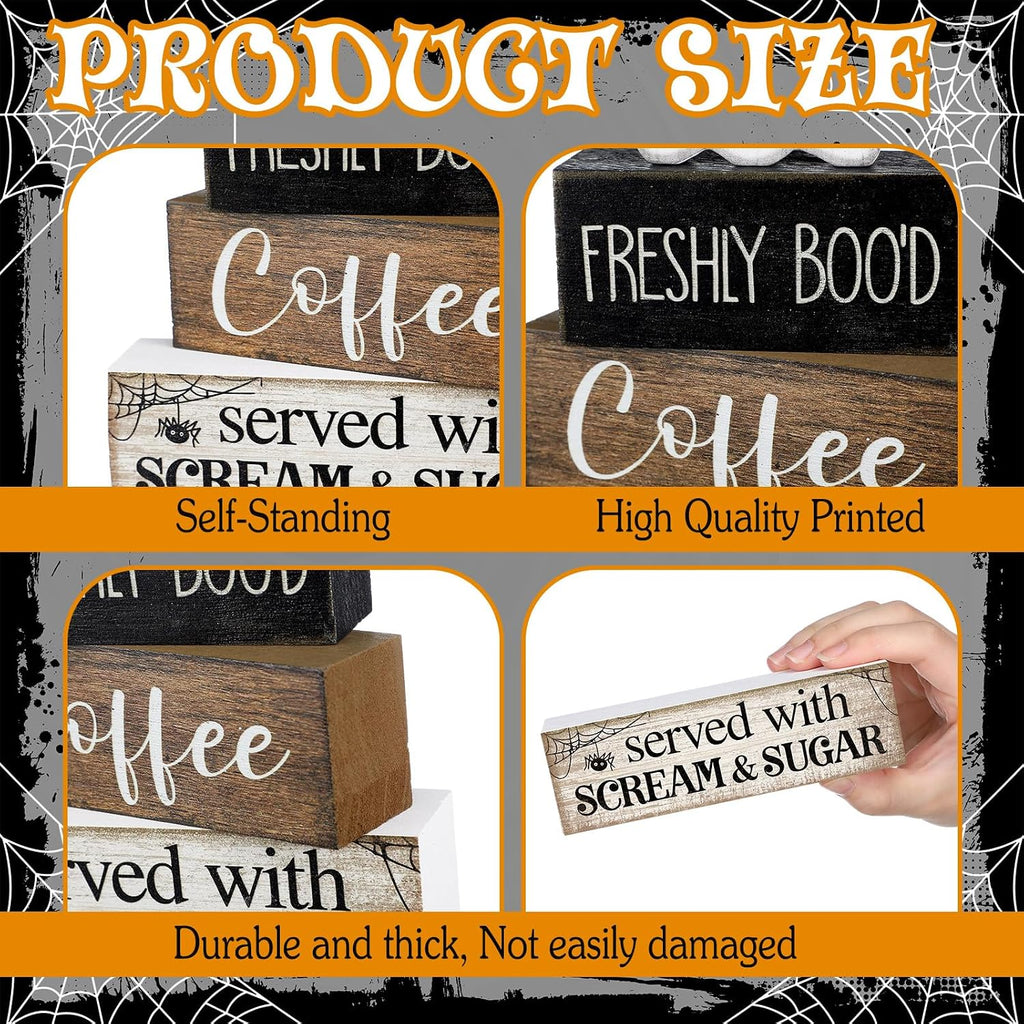 Halloween Coffee Table Decor Wooden Ghost Coffee Bar Sign - Set of 4