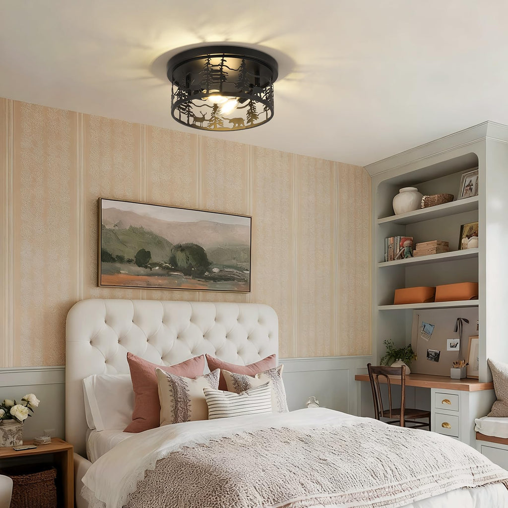Rustic Farmhouse Flush Mount Ceiling Light, Black Bear Light