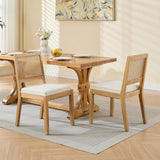 Vintage French Country Dining Chairs Set of 6, Rattan Dining Chairs with Low Square Back and Upholstered Seat for Kitchen or Dining Room, Beige