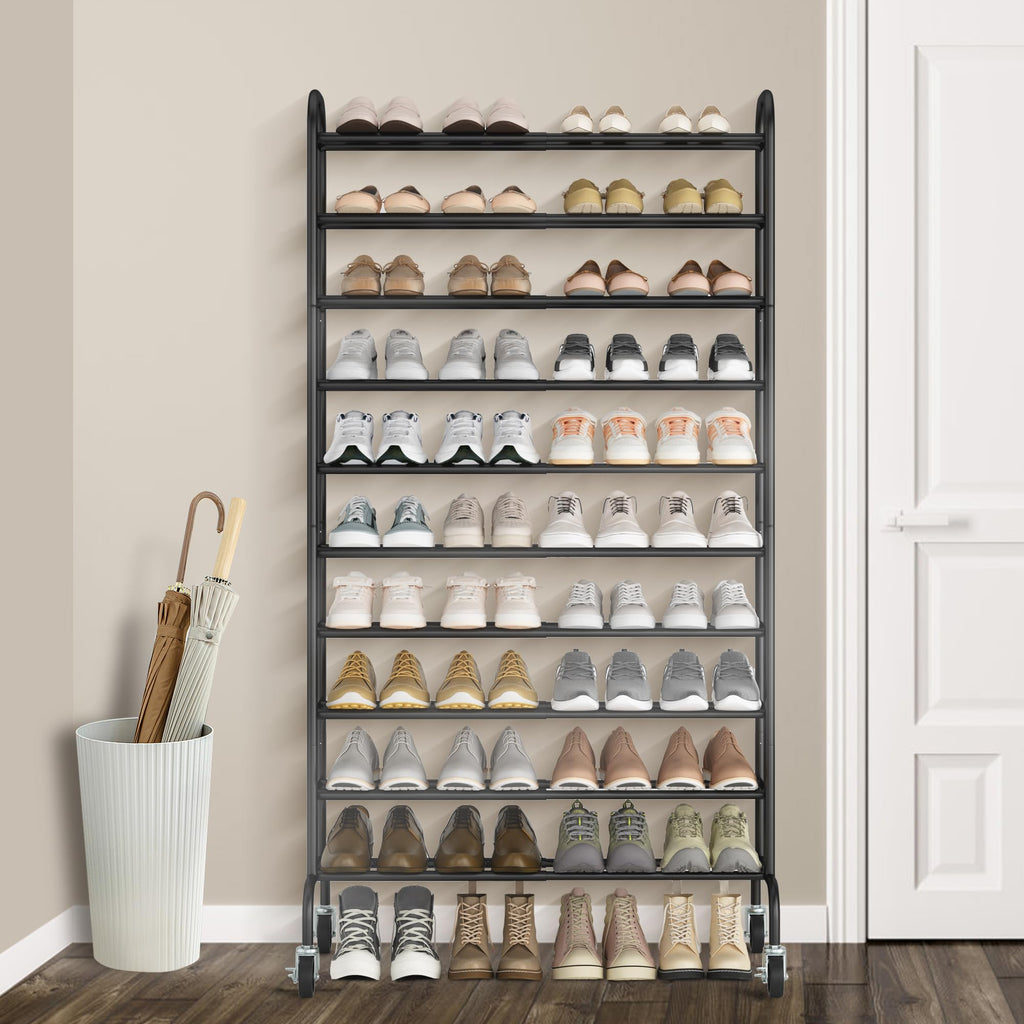 10-Tier Expandable Shoe Rack, 44 Pairs Tall Shoe Rack, Black