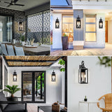Black Dusk to Dawn Outdoor Wall Lantern 2-Light, 19" Large Outside Modern Porch Sconce Light Fixture