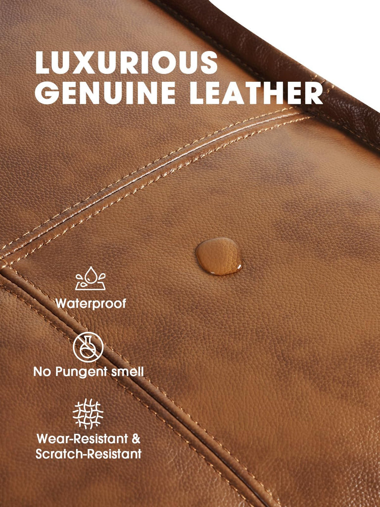 Genuine Leather Ottoman, Square Pouf Footstool (Square, Brown)