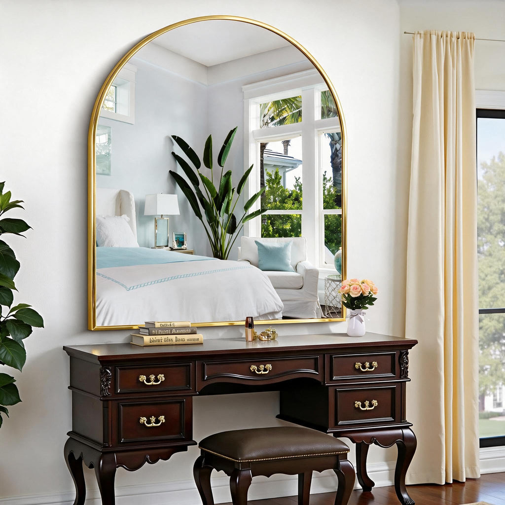 Arched Wall Mirror, 40"x48" Gold Arched Mirror Table