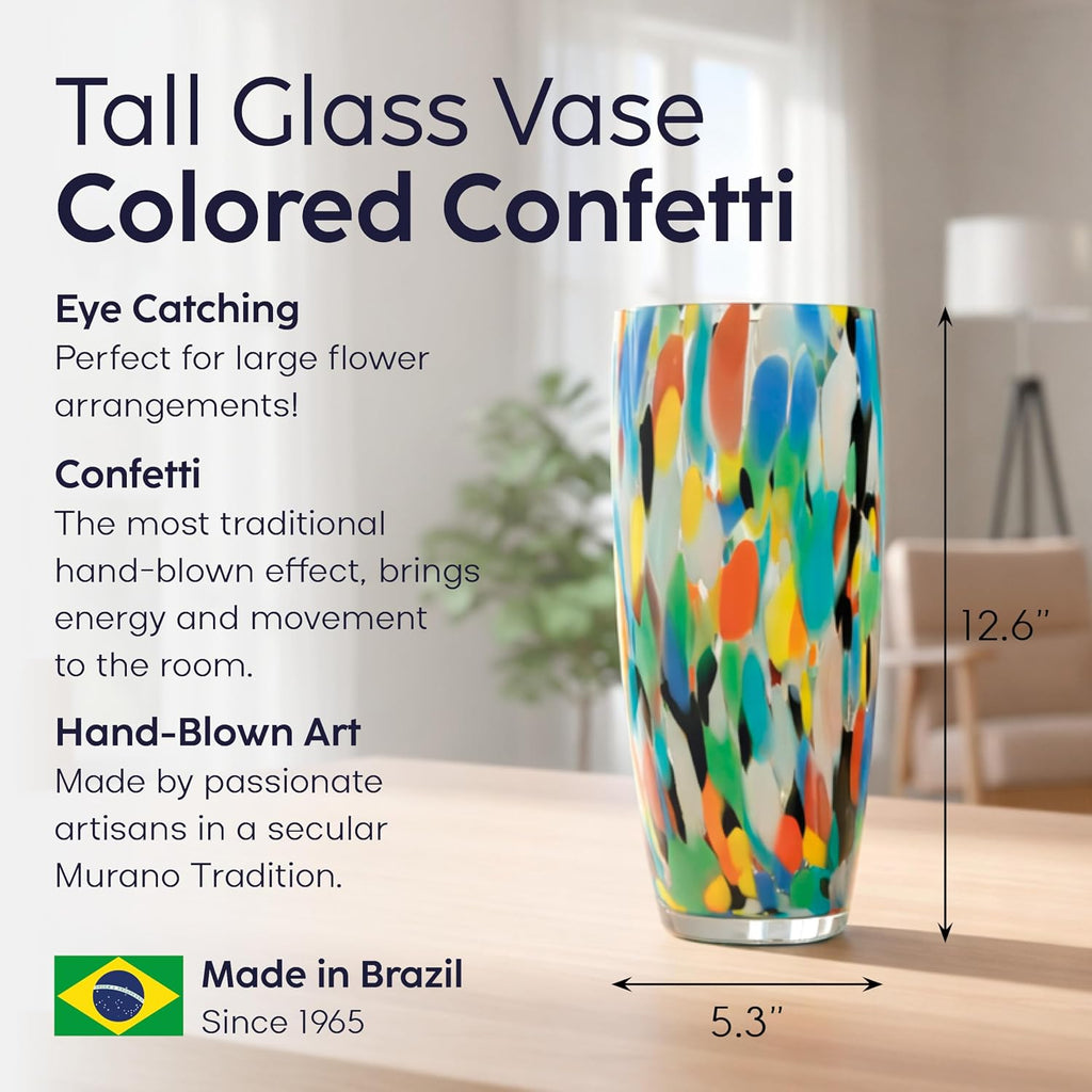 Murano Style Glass Vase Hand Blown Colorful Confetti Effect Home Decor AD3 | Hand Blown Glass Vase, Decorative Table