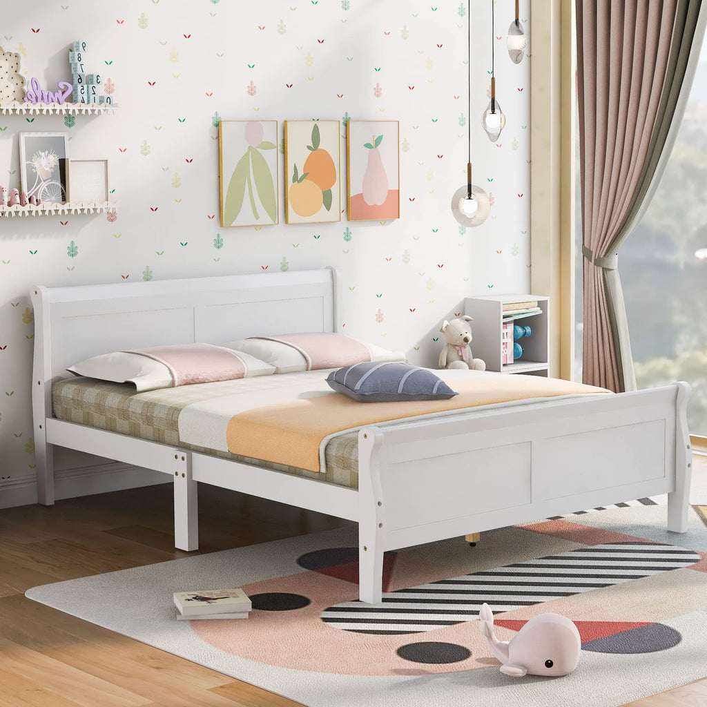 Solid Wood Bed Frame with Headboard, Footboard Farmhouse Platform Bed, Mattress Foundation Sleigh Beds