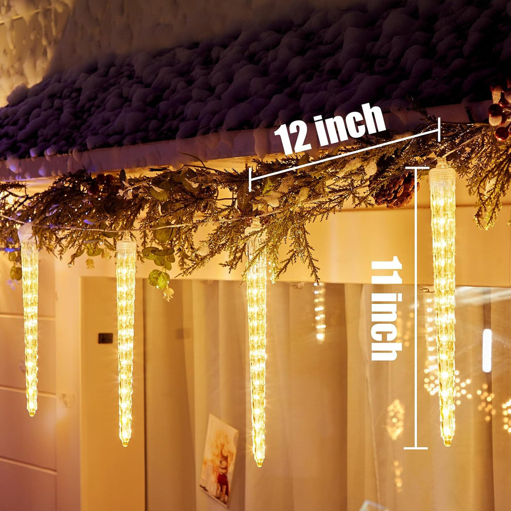Christmas Icicle Lights Outdoor, 19.8Ft with 20 Large Tube 480 LED Meteor Shower Dropping Effect, Waterproof Icicle