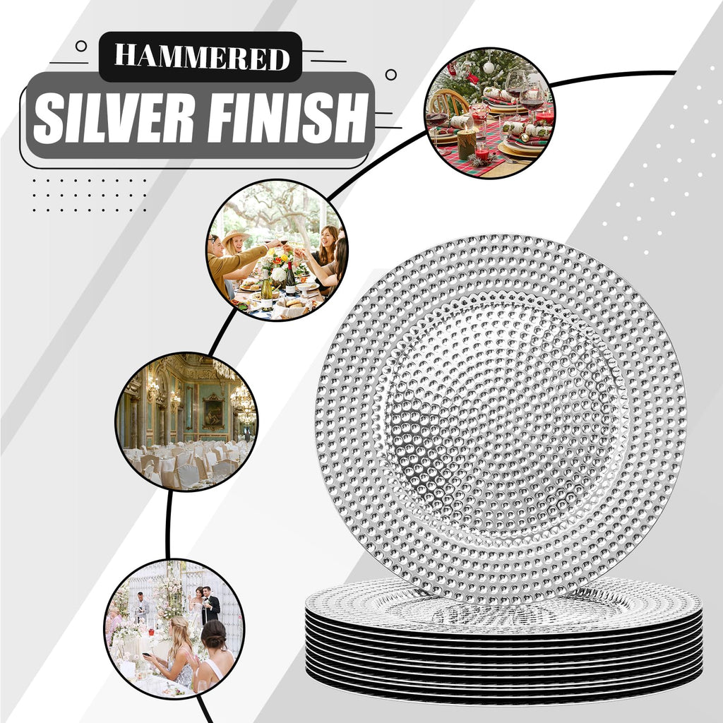 Silver Charger Plates Set of 12, 13" Electroplated Plate Chargers