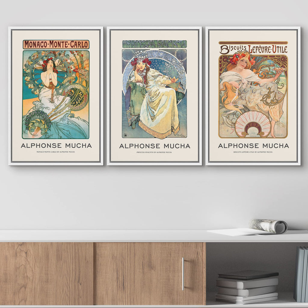 Framed Canvas Print Wall Art Set Alphonse Mucha Art Nouveau Women Posters Nature People Illustrations Fine Art