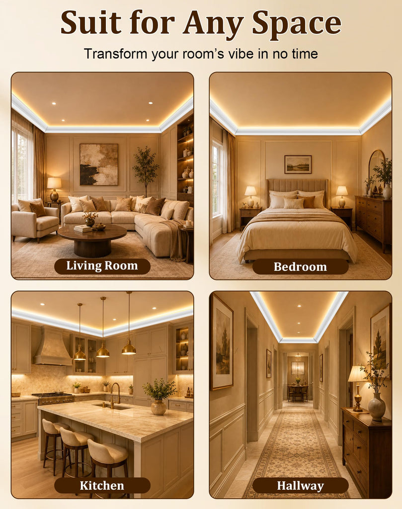 8 Pack 31.5FT Ceiling Crown Molding Trim with Hidden LED Light Channel