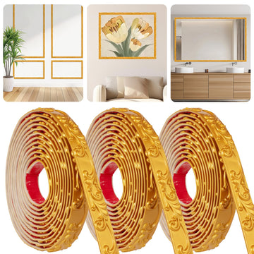 3 Pack 16.4FT Gold Peel and Stick Crown Molding Trim Kit - Self-Adhesive Decorative Trim for Mirror Borders, Doors &