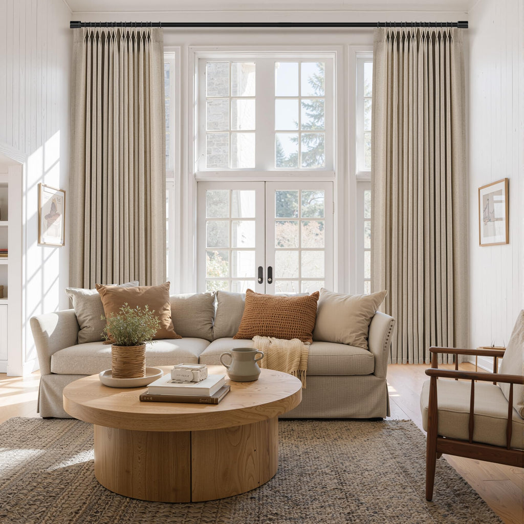 Eggshell Beige Extra Long Linen Pinch Pleated Curtains 108 Inches Long Pinch Pleat Drape Hooks Rings Back Tab Semi