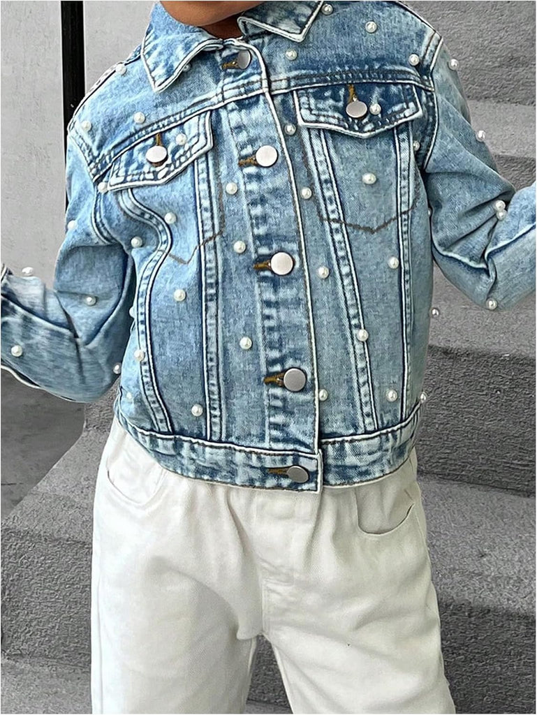 Toddler Girl's Collared Long Sleeve Button Front Ripped Denim Shirt Jacket