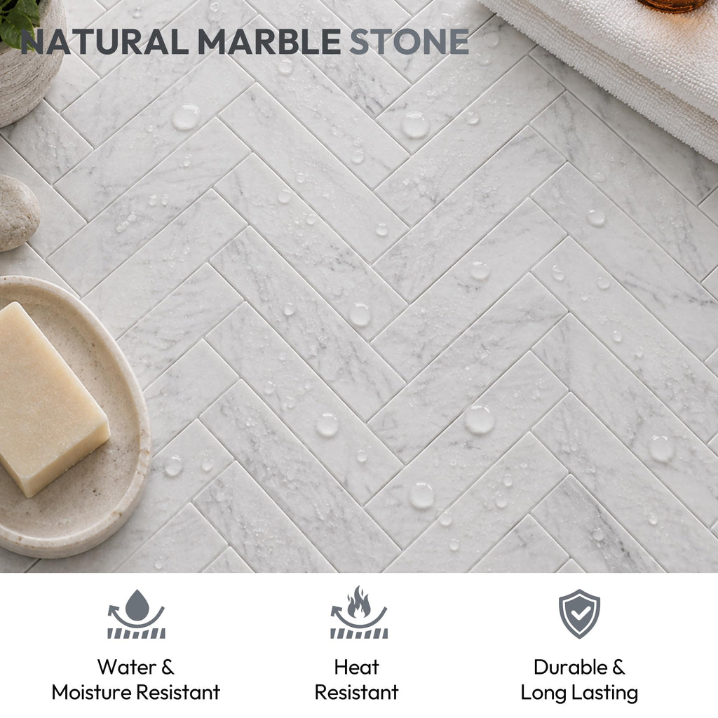 Carrara White Natural Marble Mosaic Tile, Polished, 5 Sheets
