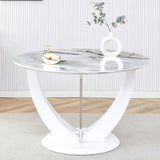 47" Round Dining Table for 4-6, White Faux Marble Kitchen Table with Wood Pedestal, Modern Circle Dinner Tables for
