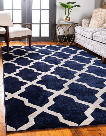 Trellis Collection Area Rug - San Antonio Rectangle, Navy Blue/ Beige)