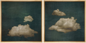 Framed Canvas Print Wall Art Set Vintage Cloud Illustrations Modern Art Minimal Relax/Calm - 24"x24"x2 Natural