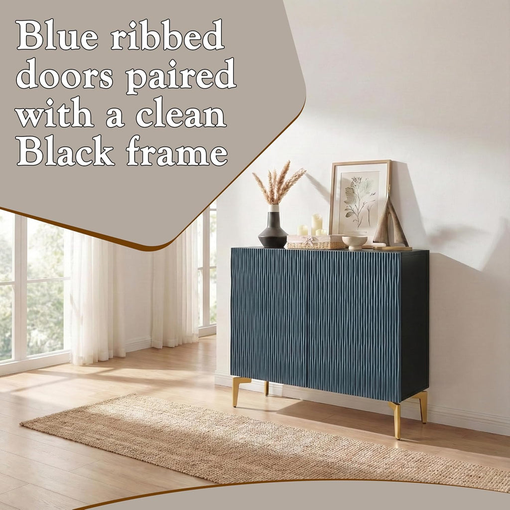 2-Door Storage Cabinet - Accent Sideboard Buffet in Blue & Black, Storage Cabinet , or Entryway