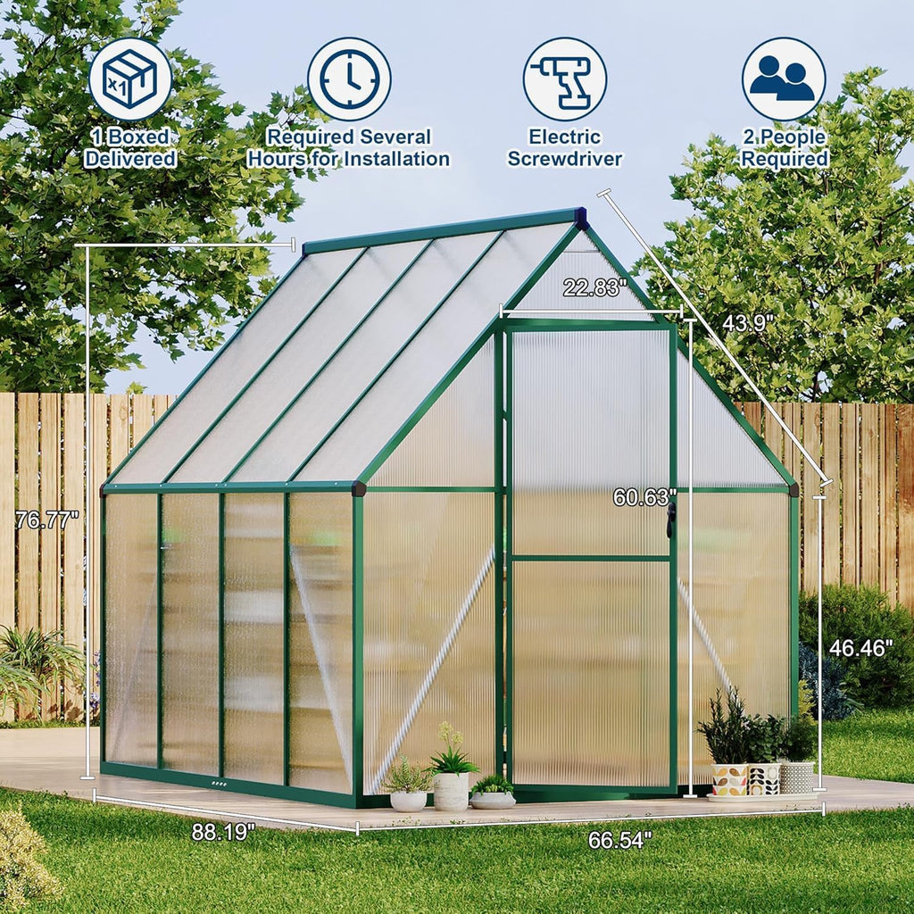 6x7 FT Polycarbonate Greenhouse Kit, Heavy Duty Outdoor Green House