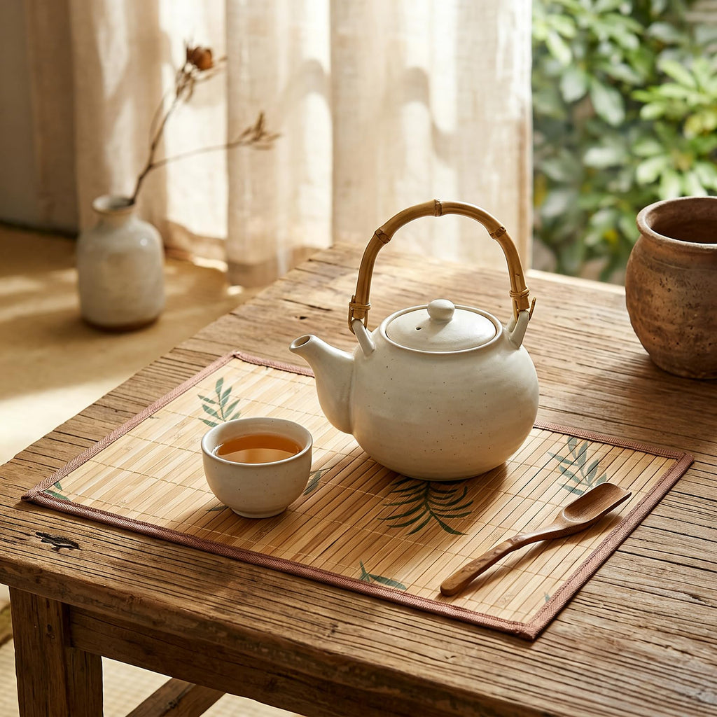 8 Pack Bamboo Placemats, 18 x 12 Inch Anti-Slip Table Mats, Heat Resistant Place Mats, Japanese Style Washable