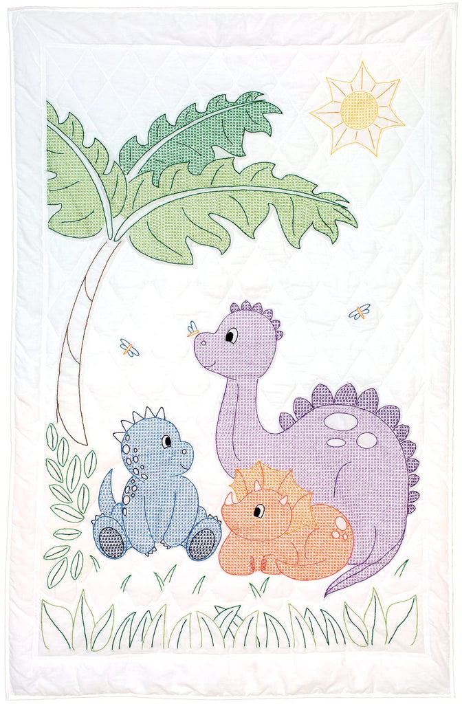 Dinosaurs Crib Quilt Top, white, 40" x 60"