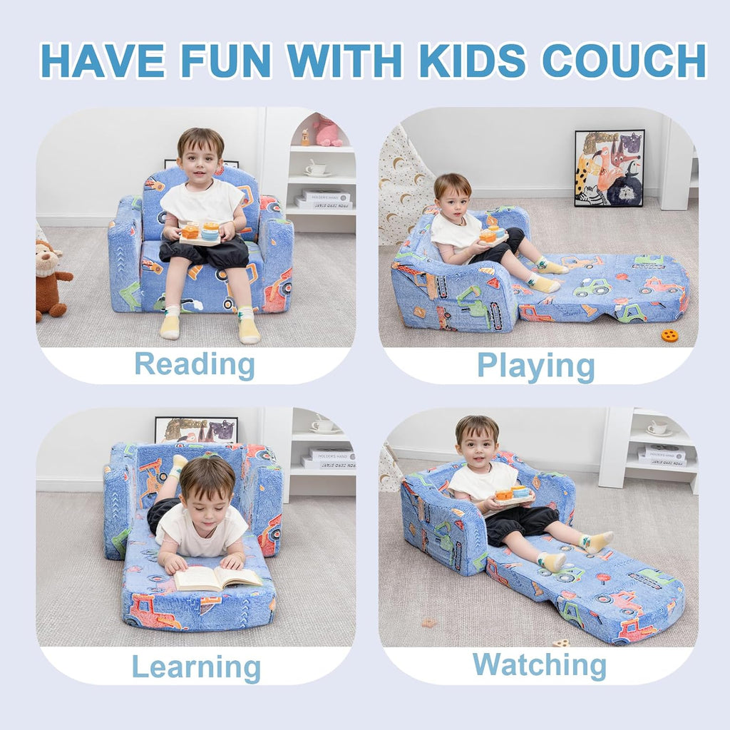 Comfy Kids Sofa Chair, in-1 Fold Out Couch with Blanket