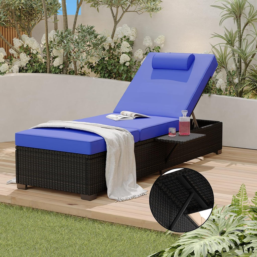 Outdoor Chaise Lounge Chairs,Wicker Patio Lounge Chairs Set of 2, Outdoor Patio Furniture Set, Rattan Reclining Beach