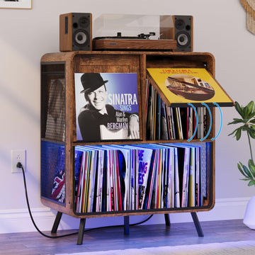 Record Player Stand with Vinyl Record Storage - Record Player Cabinet Table