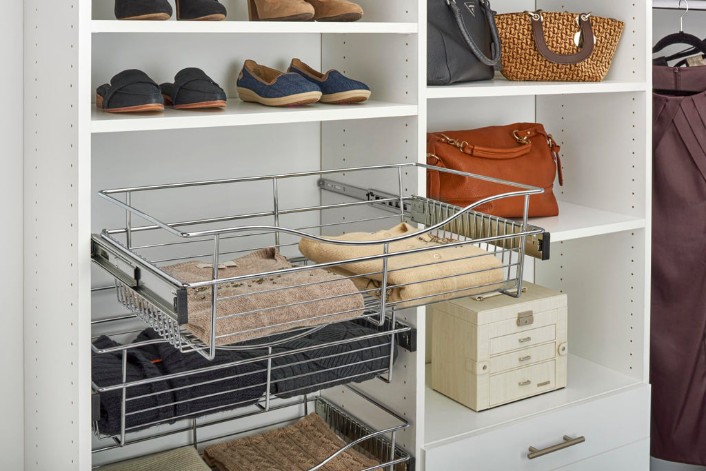 Chrome 24" Wire Pullout Basket for 14" Deep Closet - 7" H