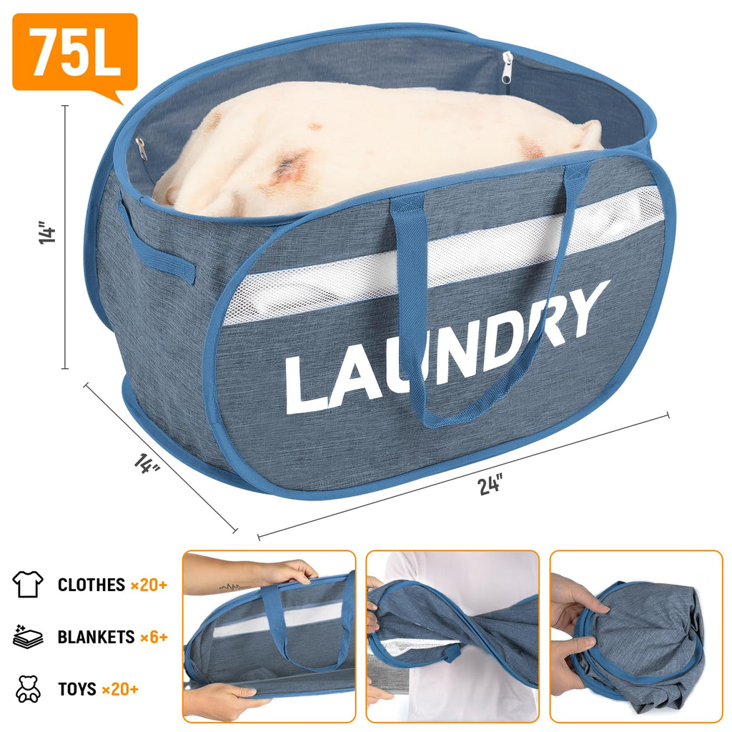 Collapsible Laundry Baskets with Lid, Foldable Clothes Hamper with Reinforced Handles, Sturdy Pop Up Hampers for