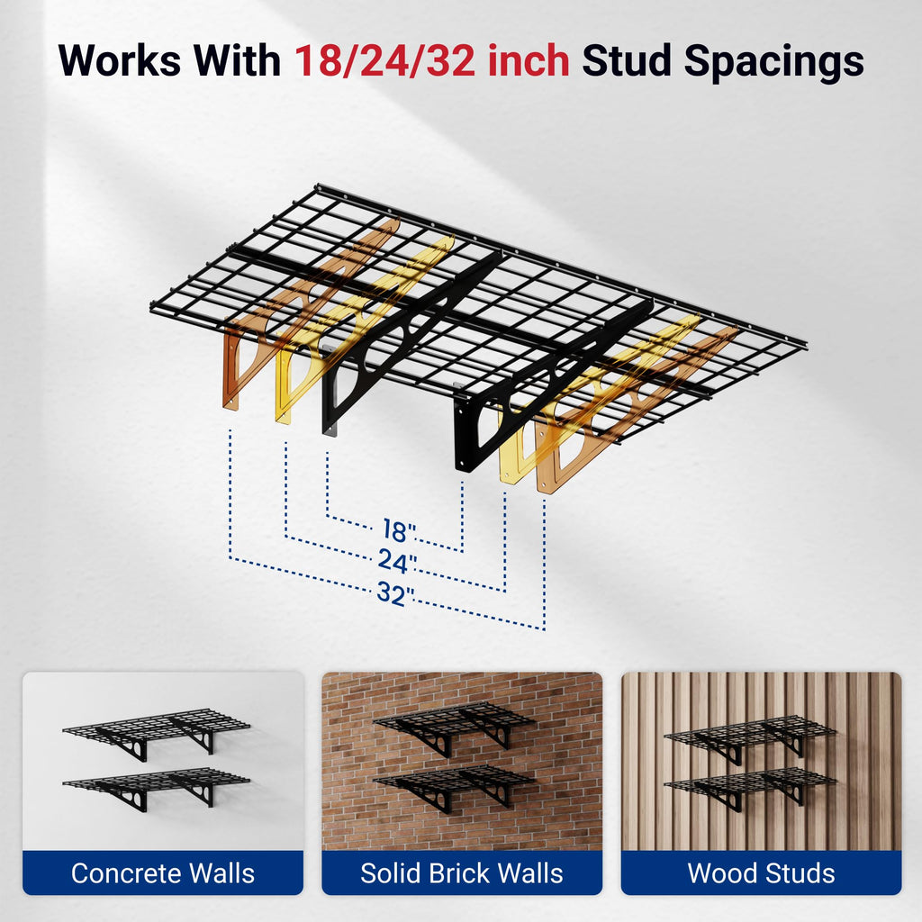 2-Pack 2x4ft 24-inch-by-48-inch Wall Shelf Garage Storage Rack Wall Mounted Floating Shelves, Black, Classic Series