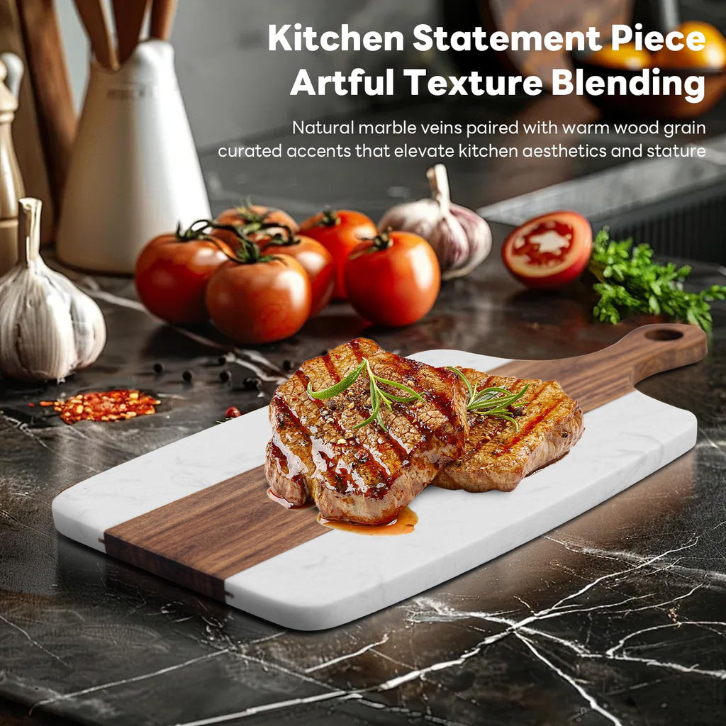 Marble charcuterie board: Acacia wood marble chopping board - suitable, great gift for friends (white)
